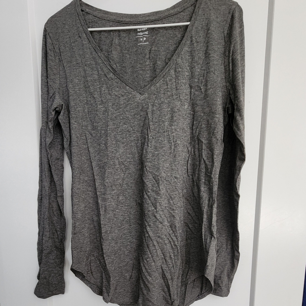 Old Navy Gray Fitted Long Sleeve Blouse